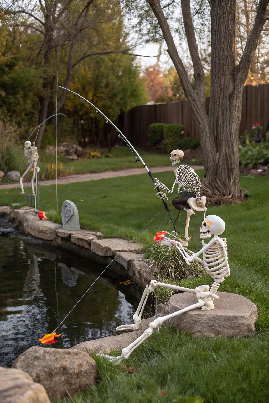 Angling skeletal figures proffer a tranquil and humorous augmentation to your Halloween configuration.