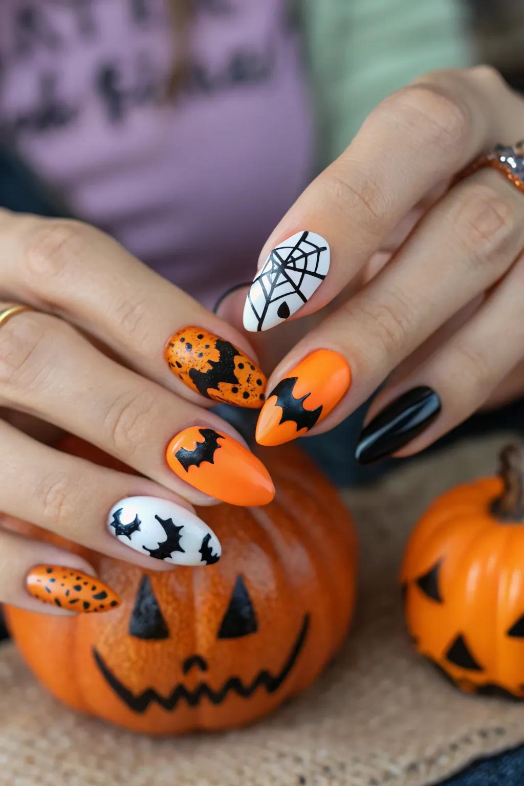 Vinyl unguis artistry contributes a spectral element to your All Hallows' Eve style.