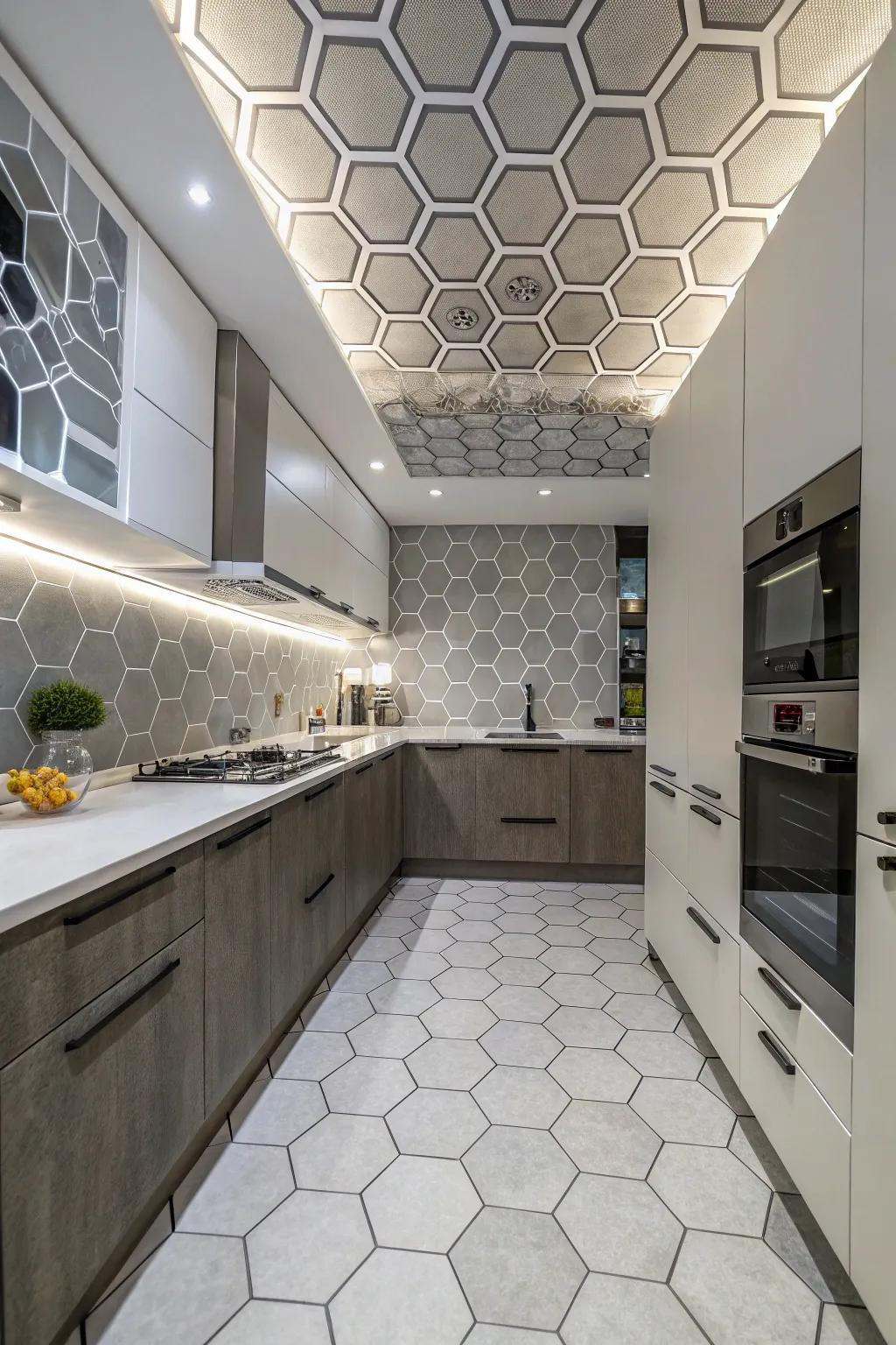 Geometric ceiling designs provide a distinctive and innovative addition.