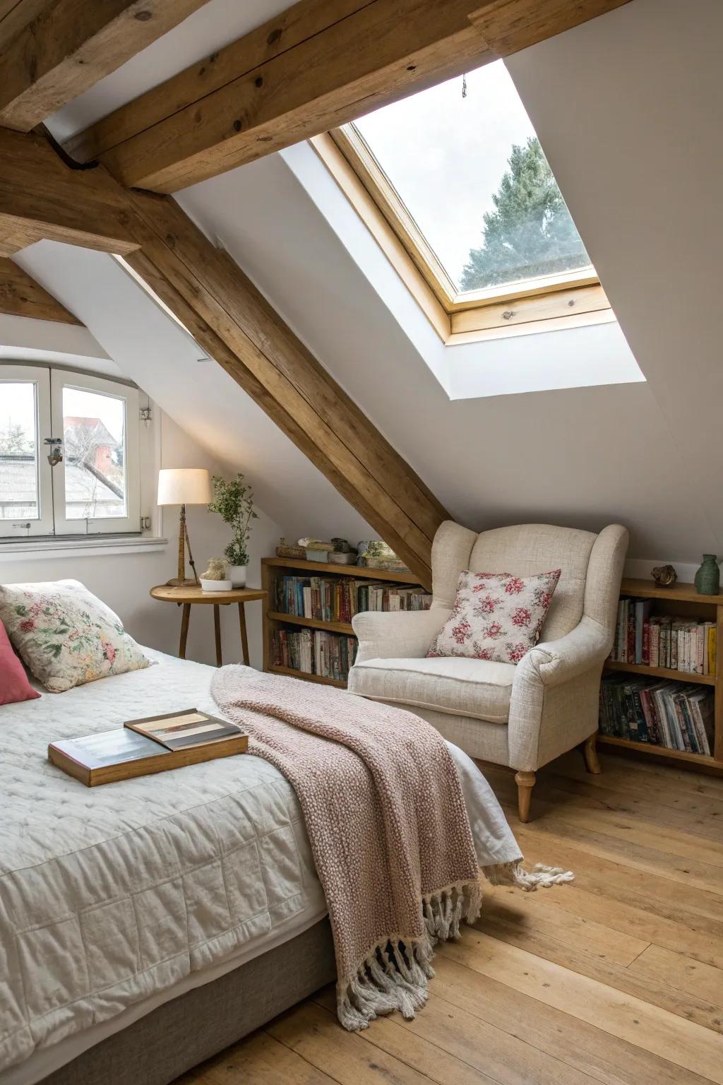 A snug loft getaway secluded within the attic area.