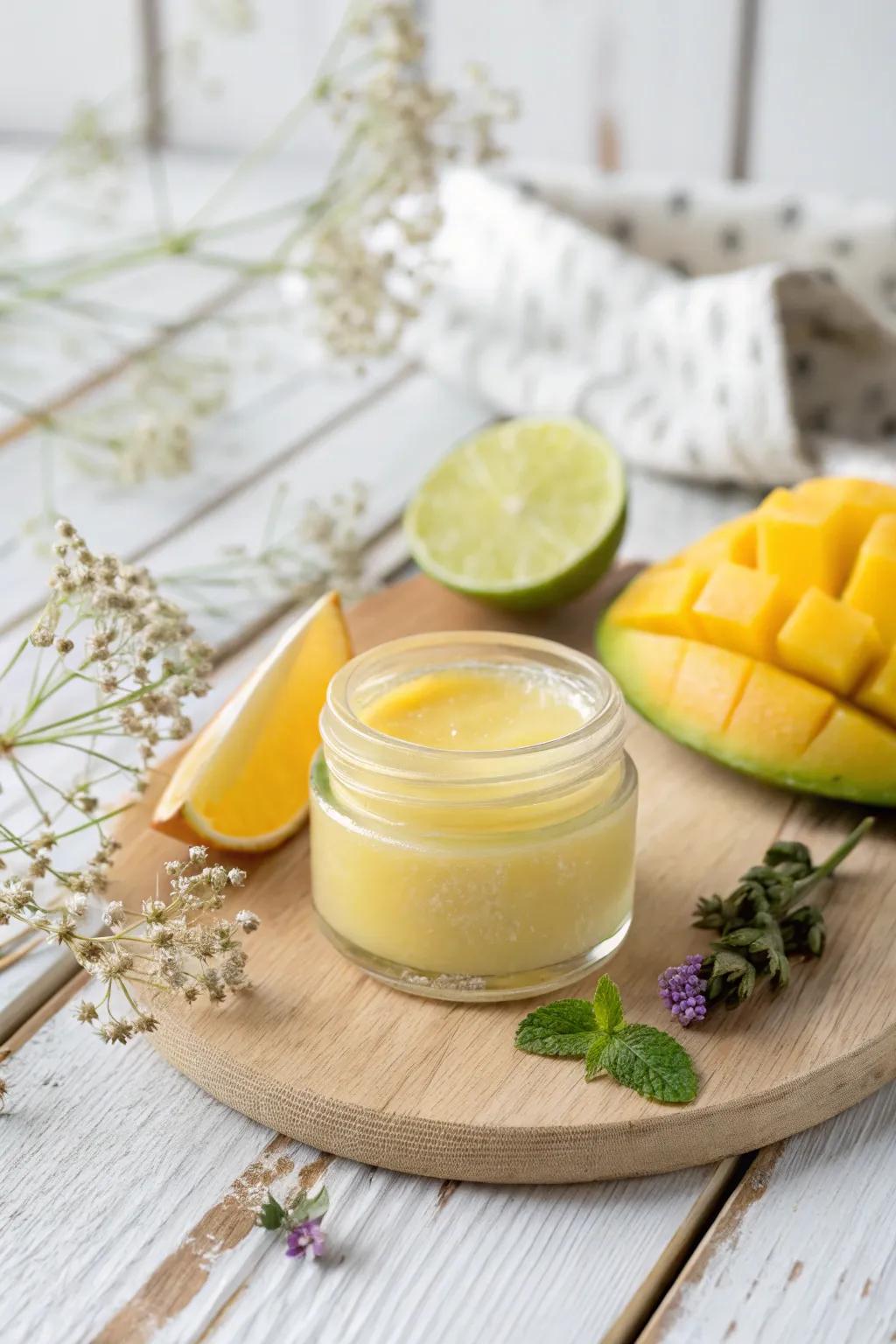 Experience a tropical getaway with this Exotic Mango Lip Balm!