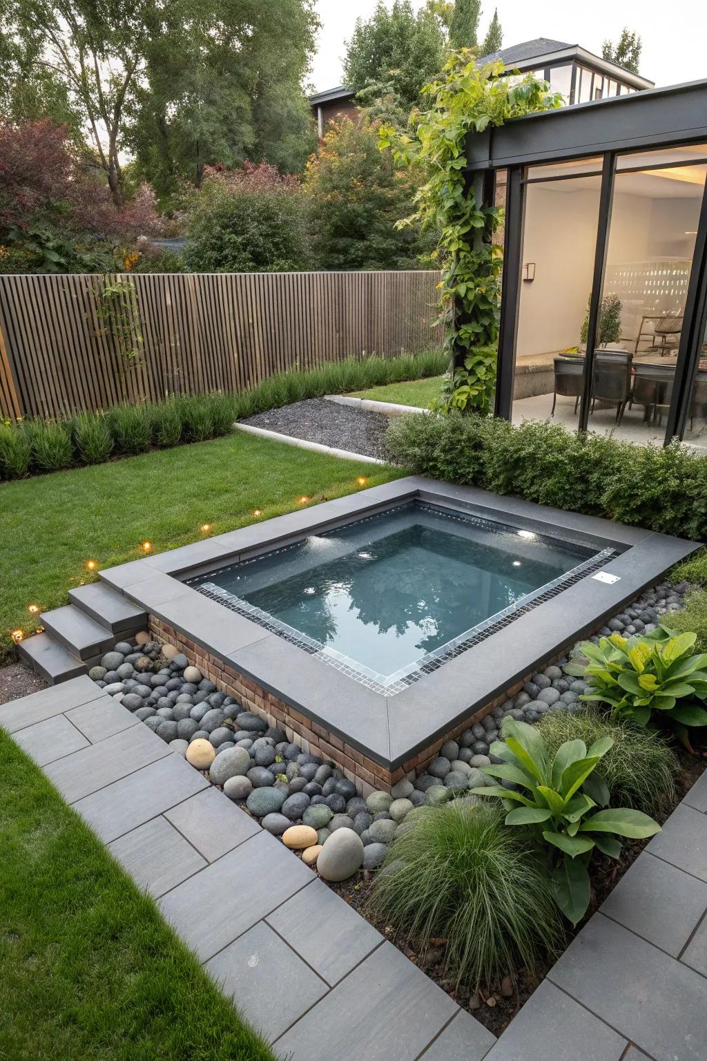 A sunken layout delivers a streamlined, contemporary <strong><em>hot tub</em></strong> aesthetic.” loading=”lazy” class=”pimg”>
	</picture><figcaption>A sunken layout delivers a streamlined, contemporary <strong><em>hot tub</em></strong> aesthetic.</figcaption></figure>
<p>Contemplate a sunken <strong><em>hot tub</em></strong> for a streamlined and contemporary appearance. It’s a stunning means to integrate the <strong><em>tub</em></strong> seamlessly into your outdoor area.</p>
<h3>Try these:</h3>
<ul class=