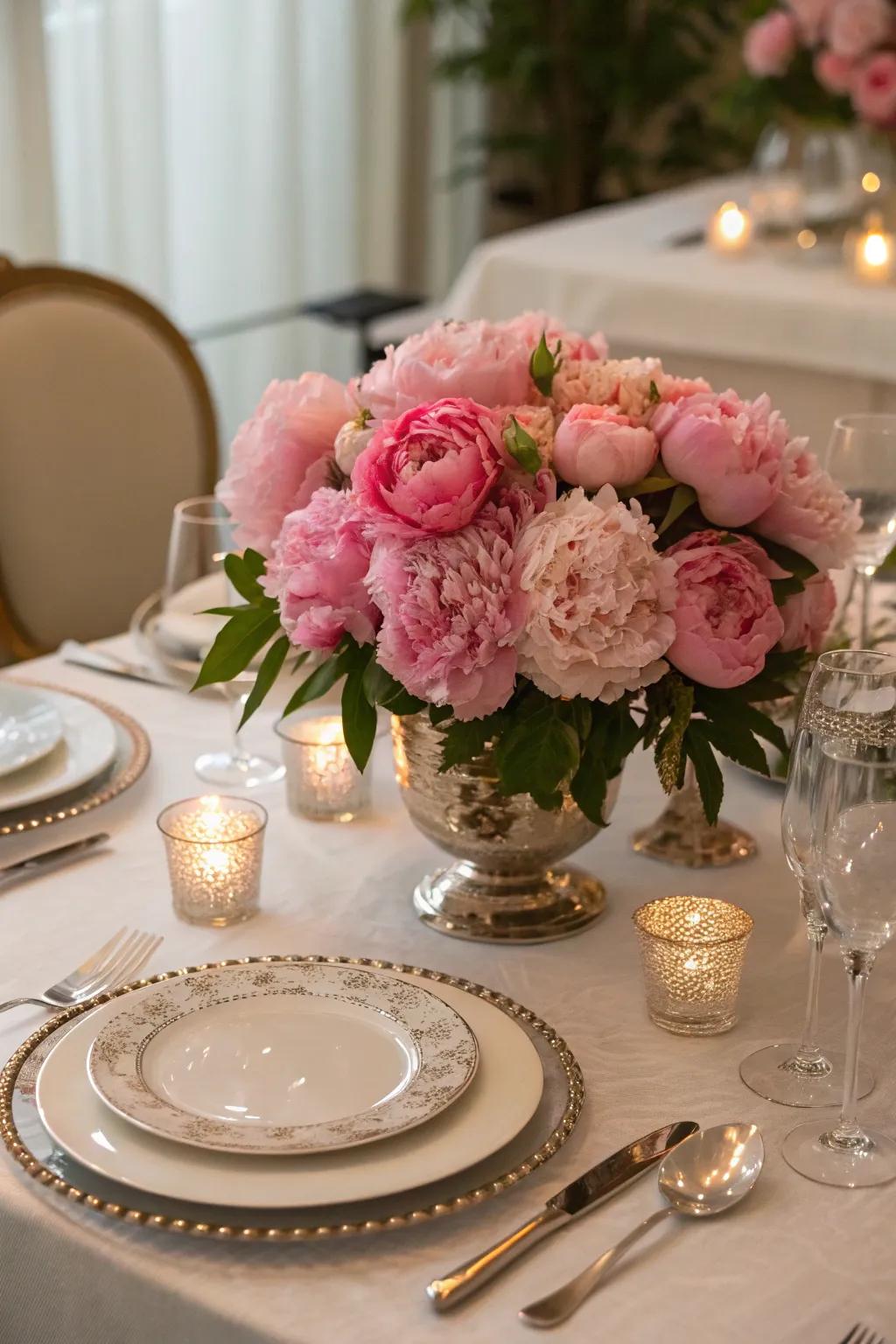 Peonies creating a stunning centerpiece.