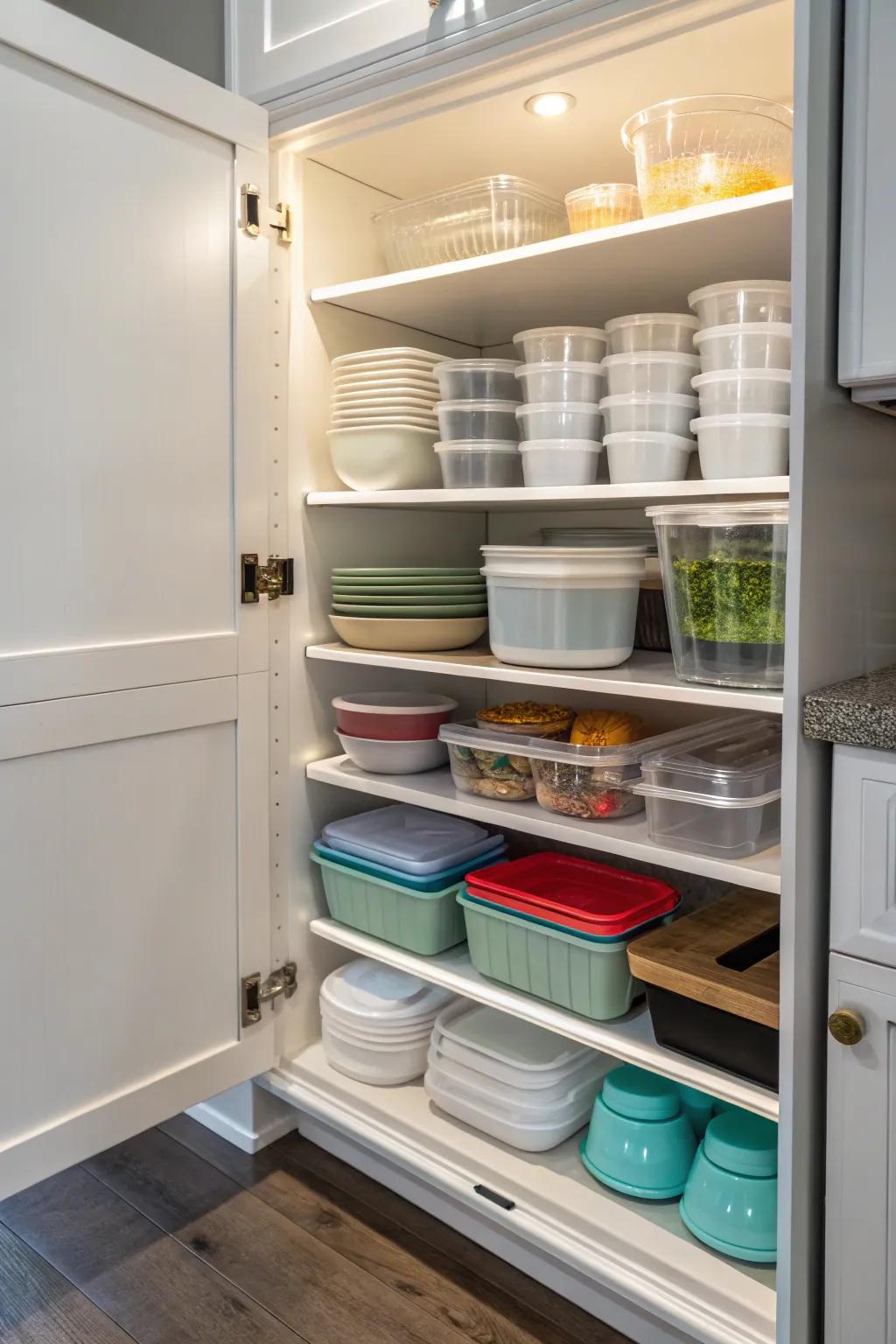 Custom shelves for container storage.