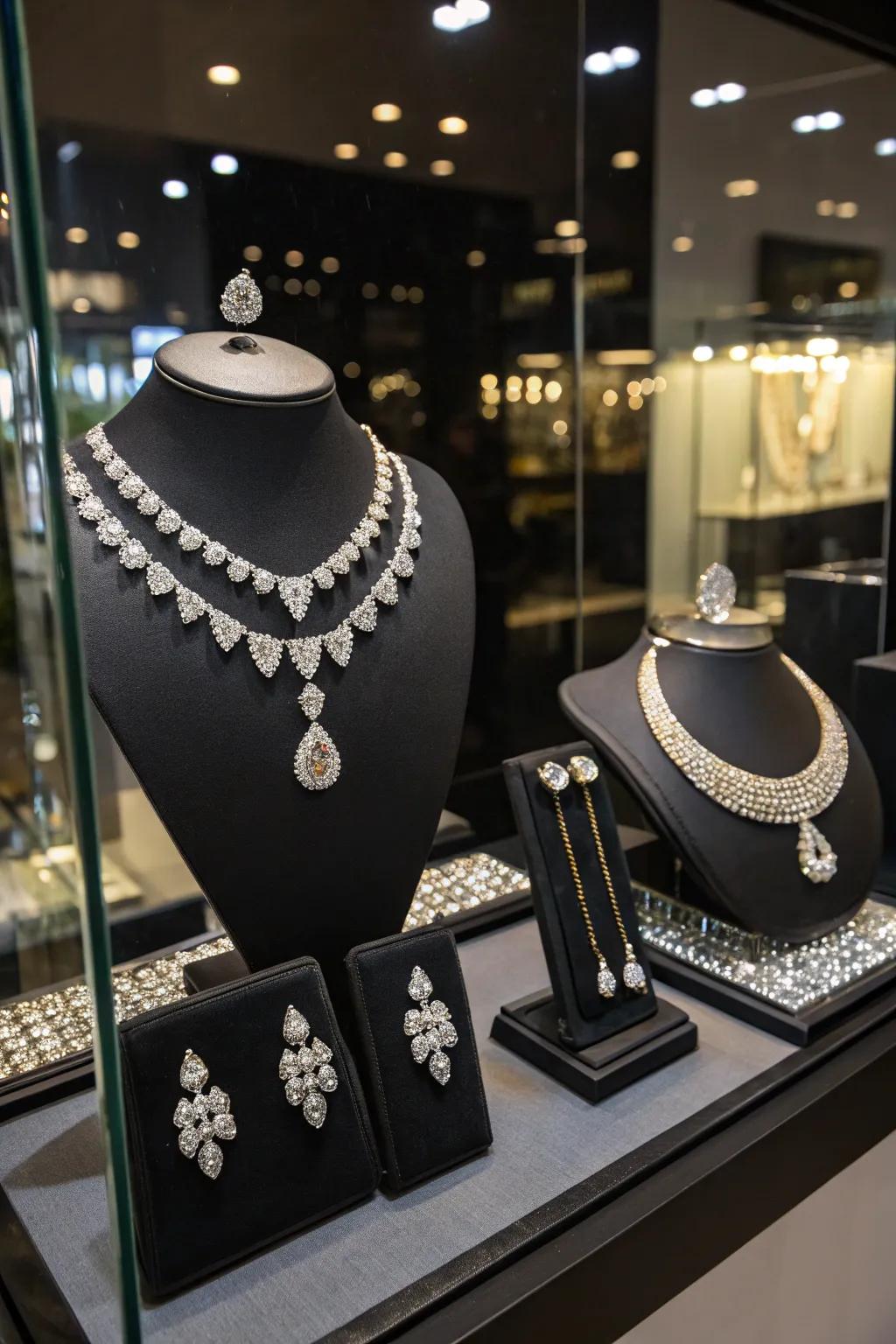 Achieve balance with evenly distributed jewelry layouts.