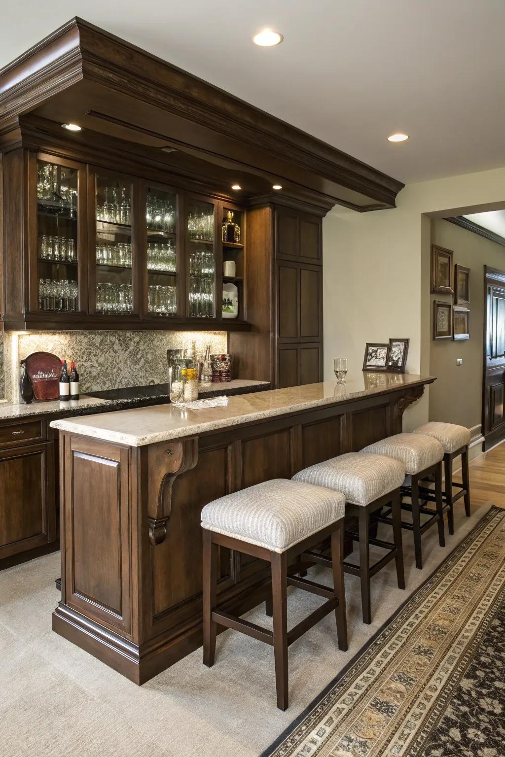 Integrated seating turns this bar cabinet into a cozy gathering spot.