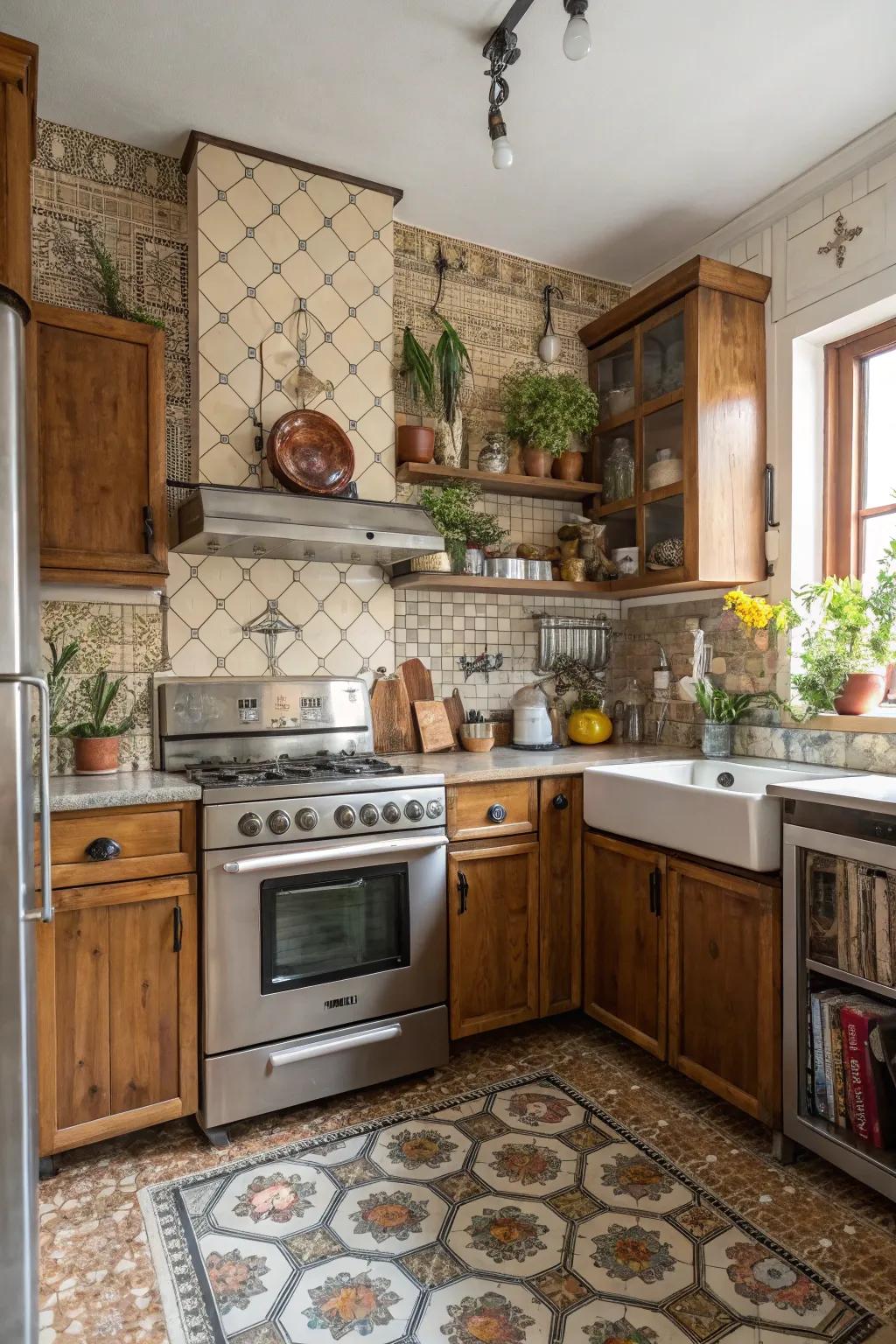 A kitchen showcasing vintage charm fused with contemporary design.