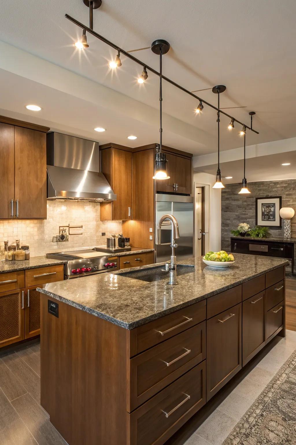 Illuminate your kitchen island through targeted rail lighting.