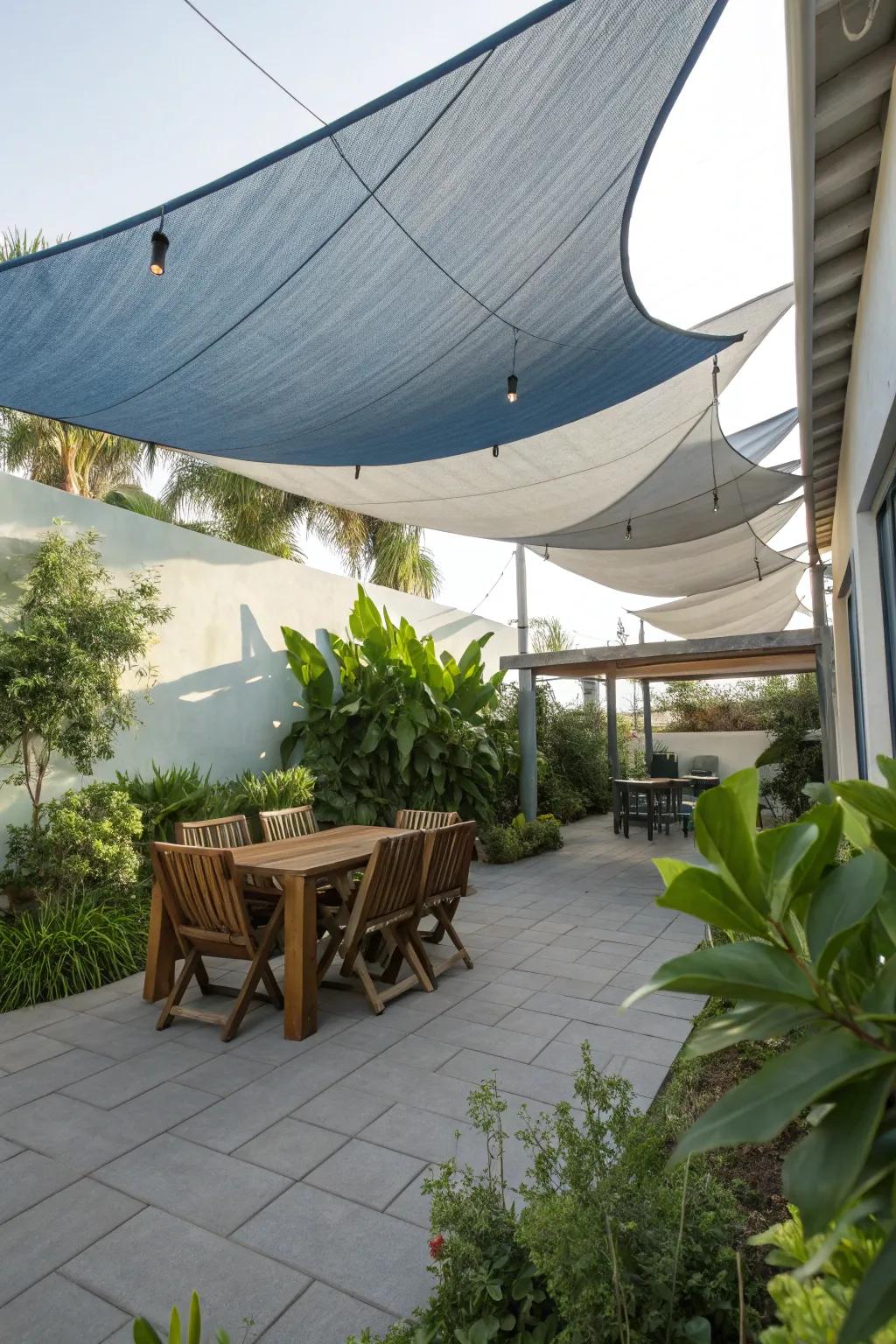Chic shade sails offering style and comfort.