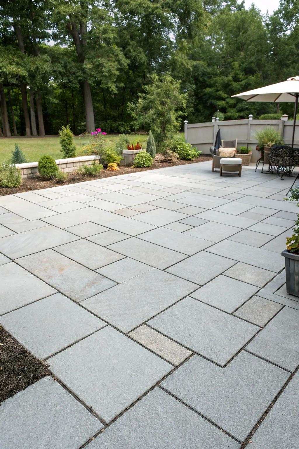Oversized paving stones fashion a sharp and contemporary patio presentation.