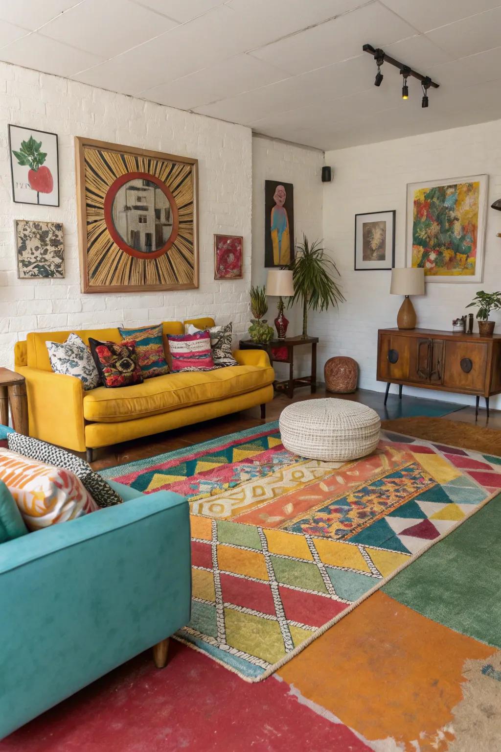 Colorful bonding agents introduce a distinctive, vibrant touch to modern living rooms.