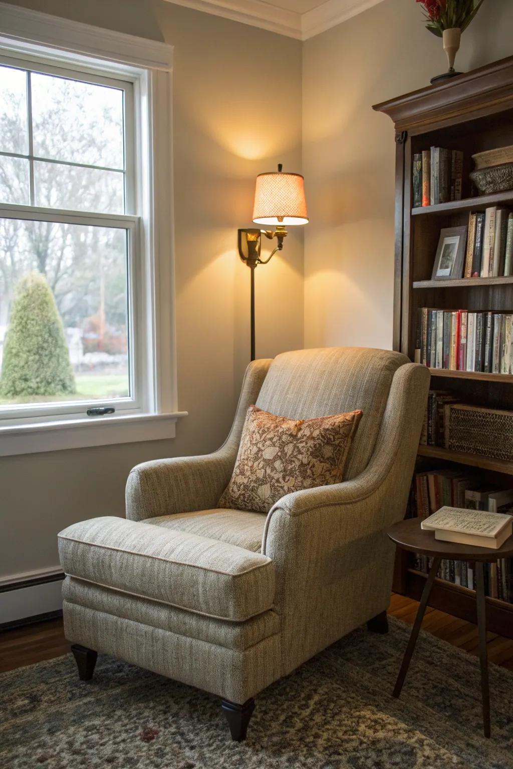 A comfortable nook with perfect lighting for relaxation.