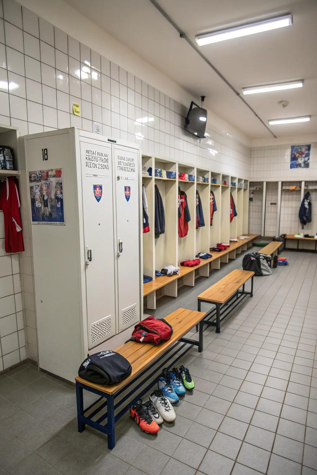 Multi-functional benches afford seating and storage.