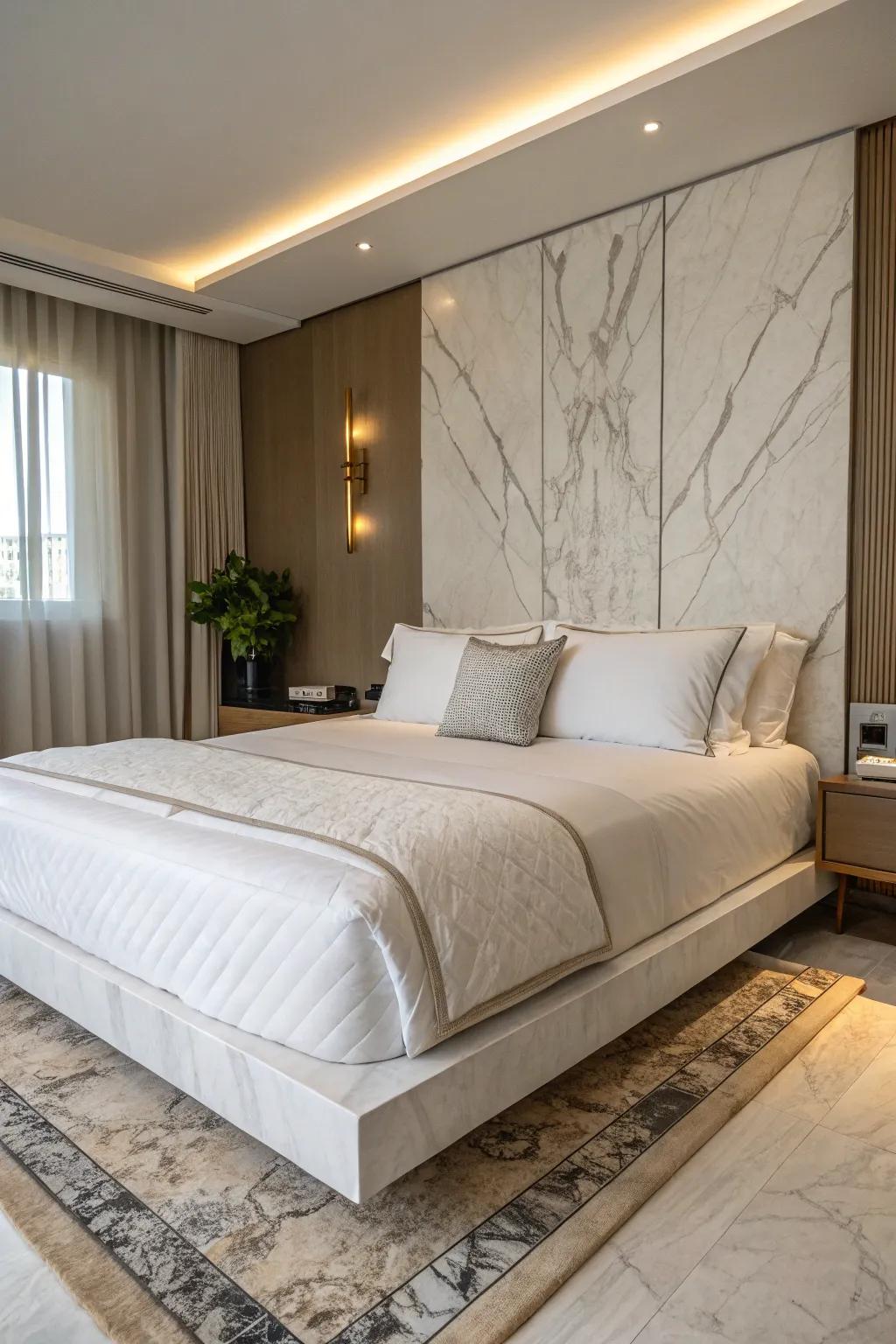 Marble accents add a luxurious touch.