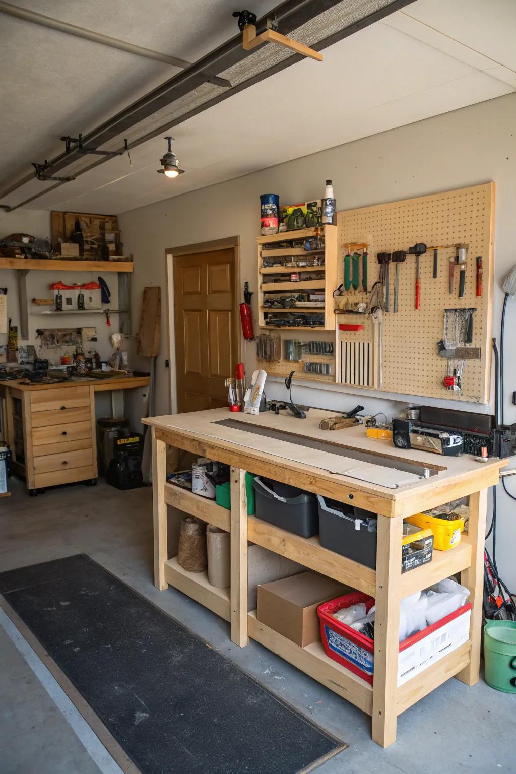 A crafting station encourages creativity and productivity.