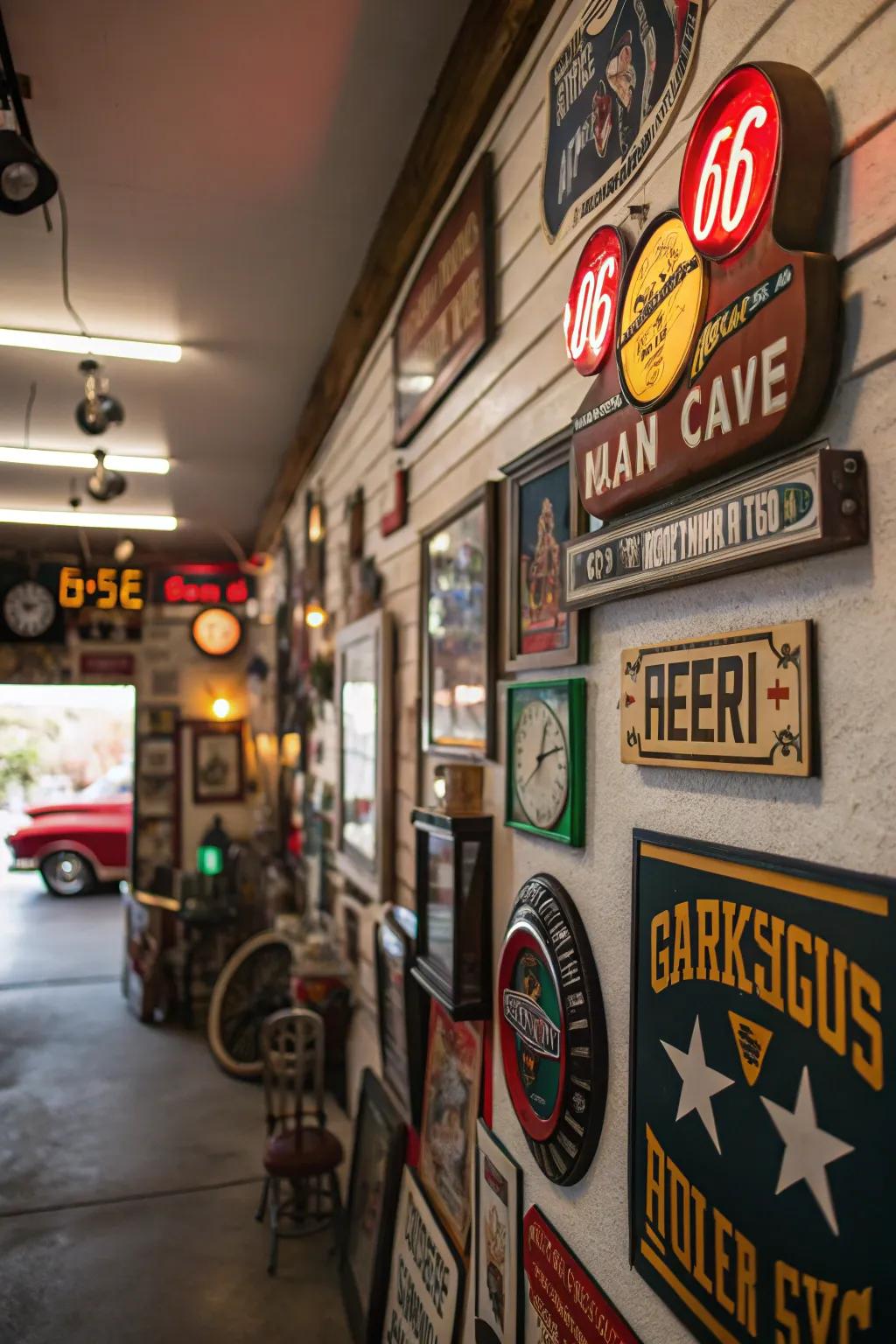 Vintage signs bring a nostalgic charm to your space.