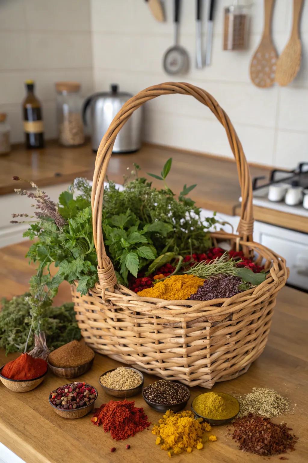 A culinary-inspired May basket featuring the essence of spring.