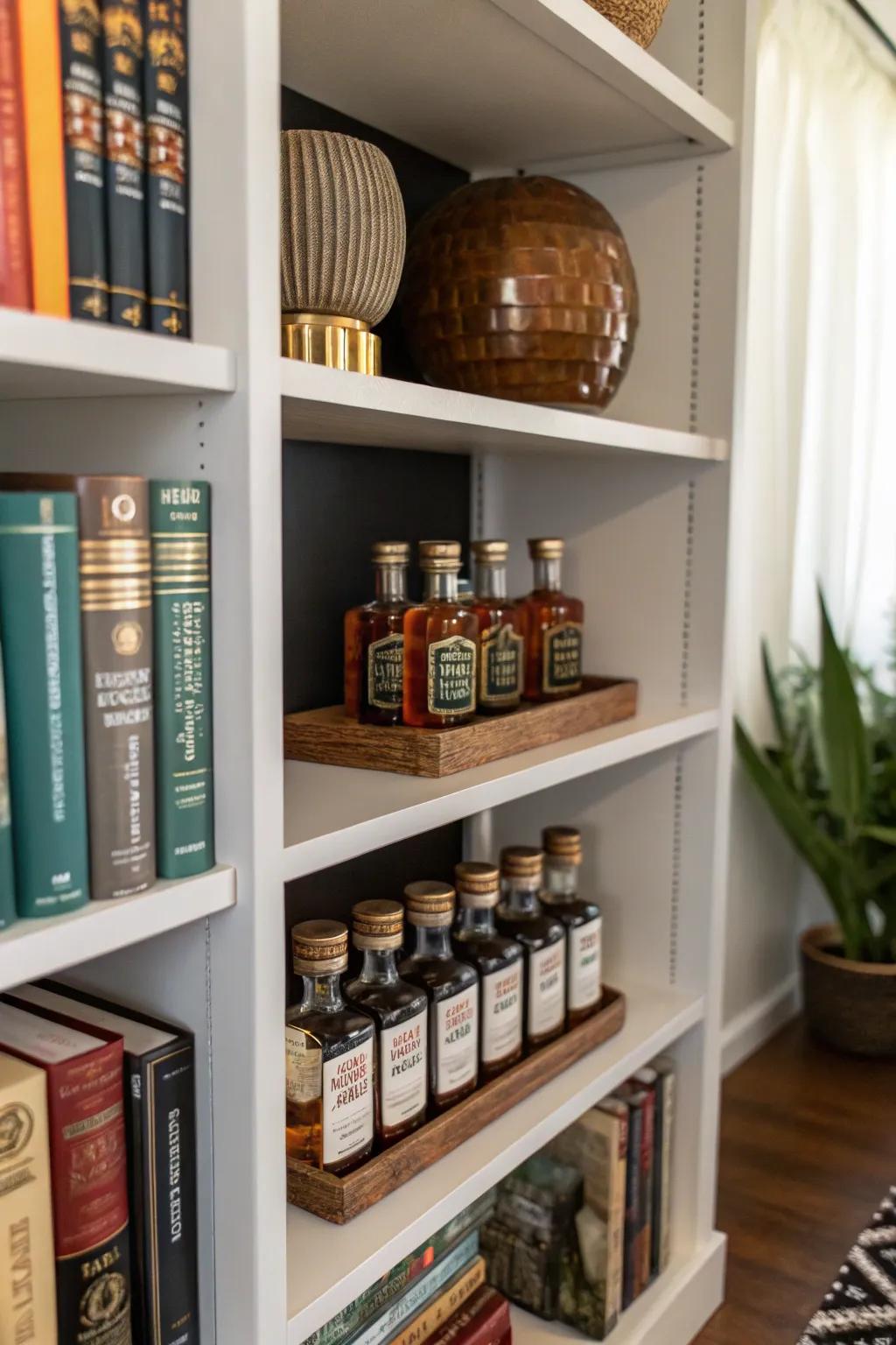 A literary collection innovatively incorporating mini liquor bottles into its design.