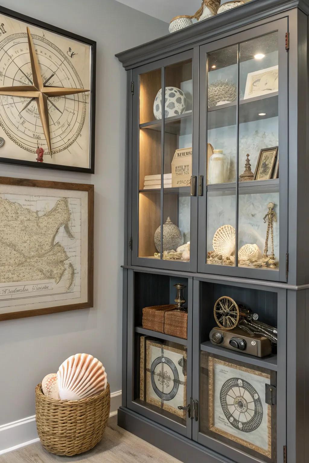 A themed porcelain cabinet aesthetic for a coherent ambiance.