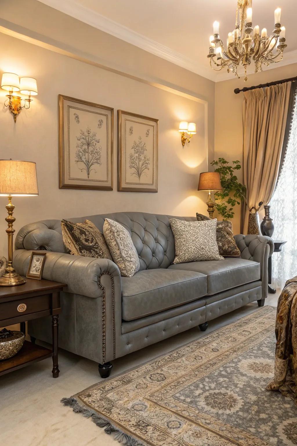 Luxurious fabrics adding elegance to a modern living room.