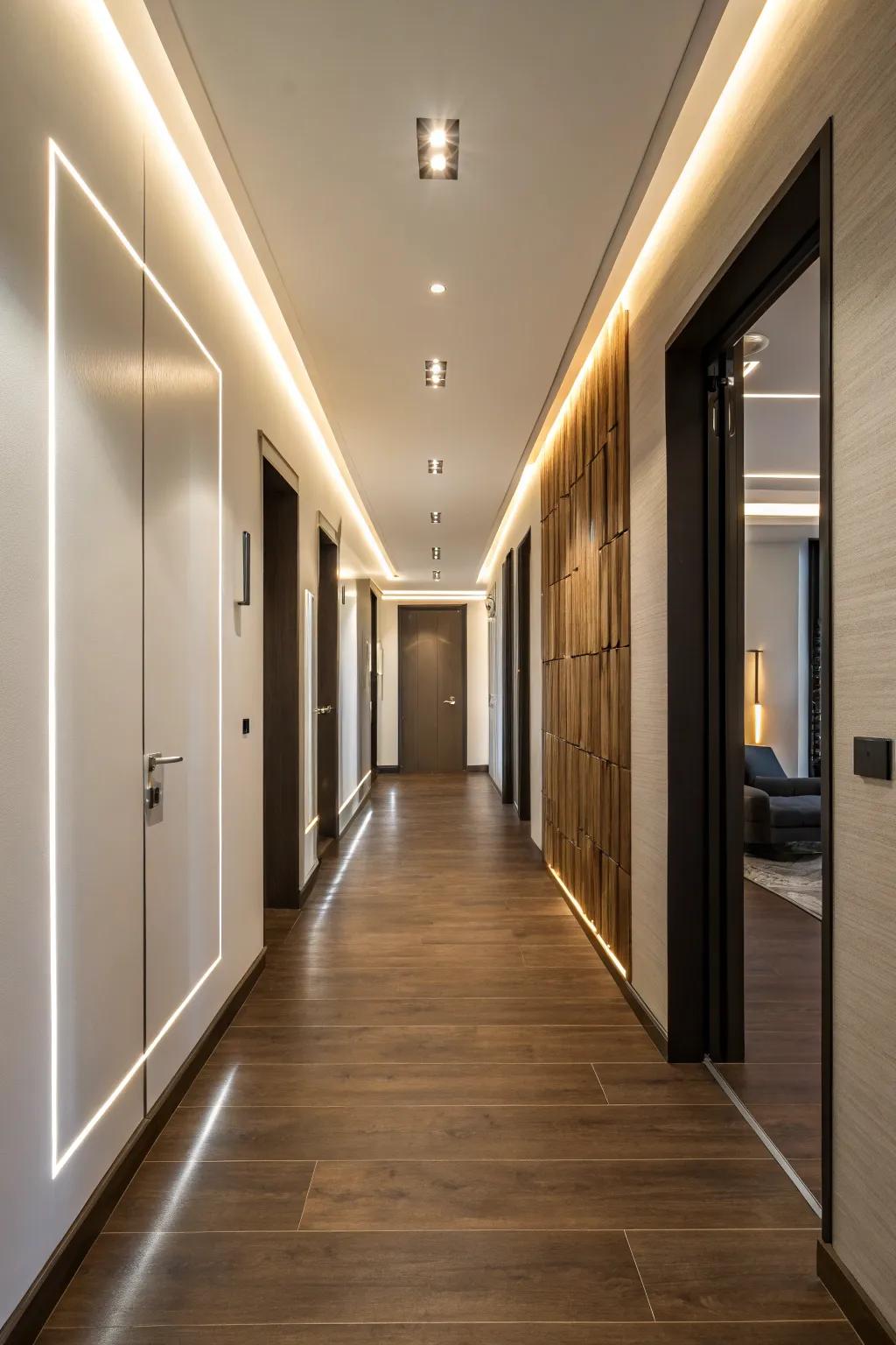 LED bulbs offer eco-friendly and stylish hallway light.