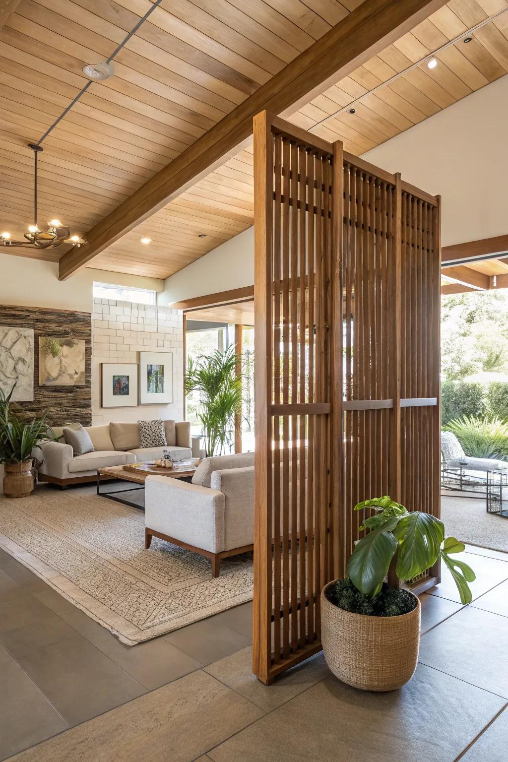 Delineate spaces elegantly with a timber panel wall divider.