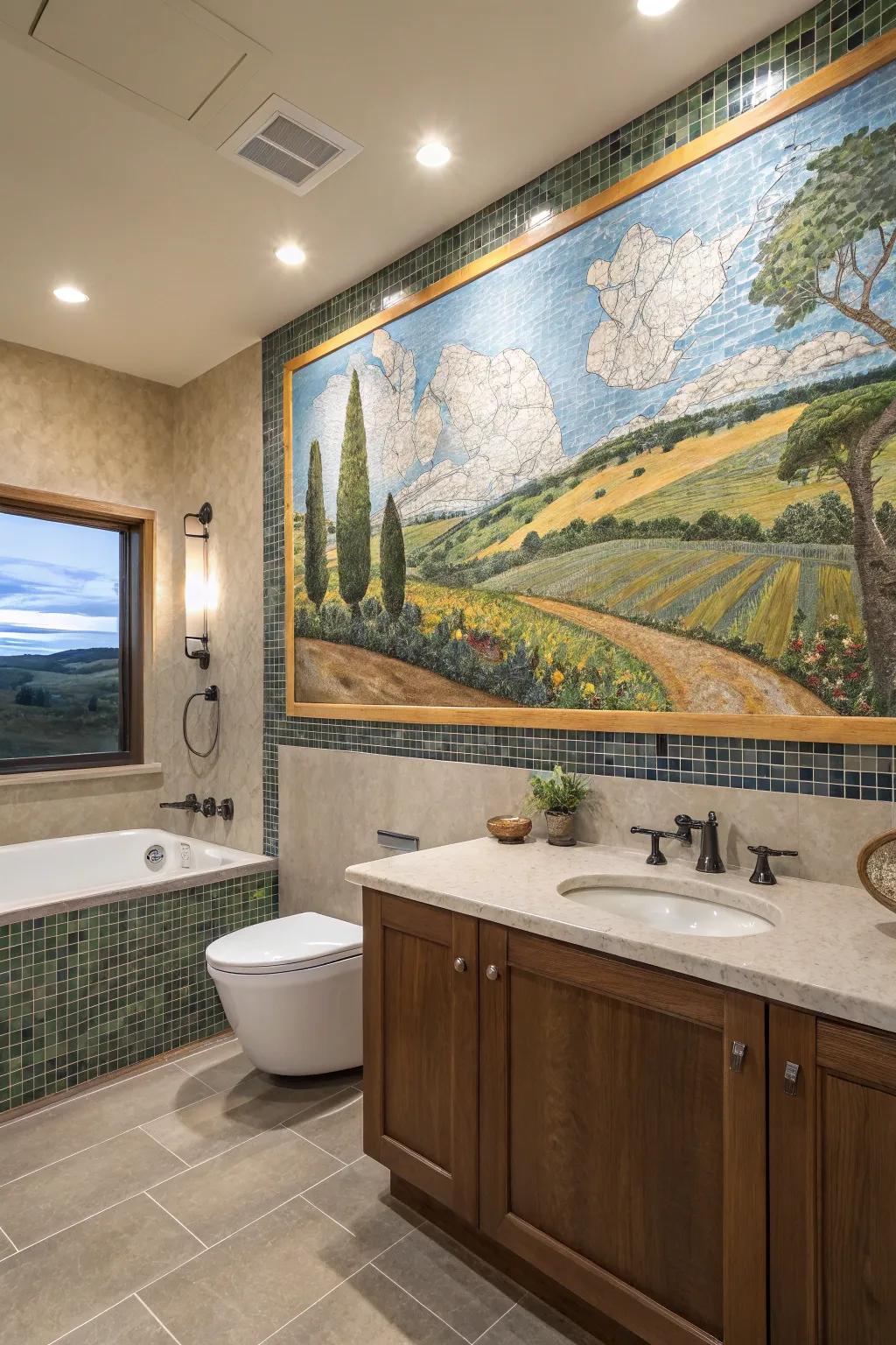 Morph personal baths through customized mosaic murals.
