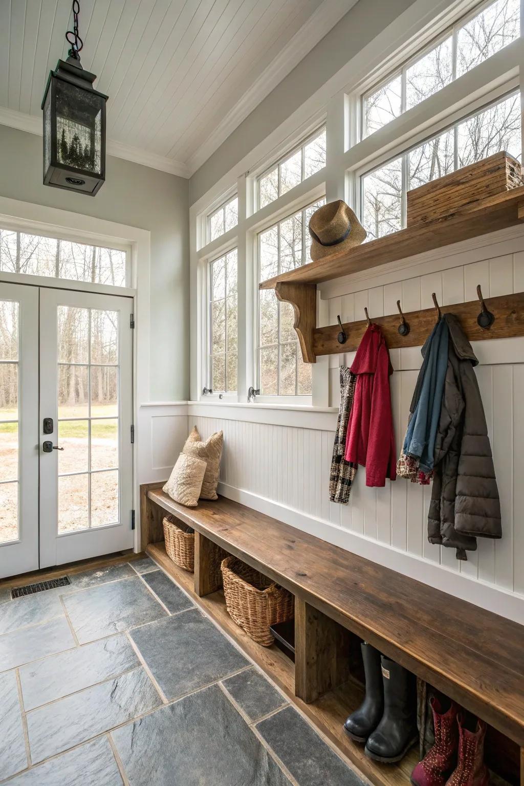 Natural light transforms the mudroom.