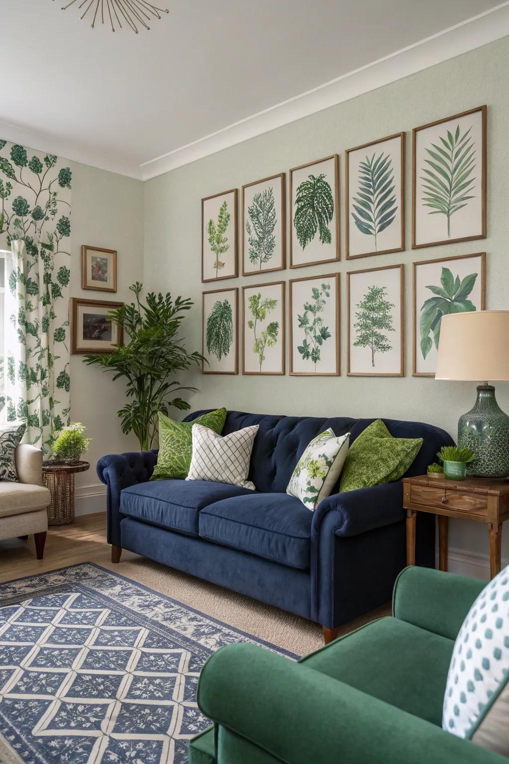 Plant based prints subtly enhance the natural vibe.