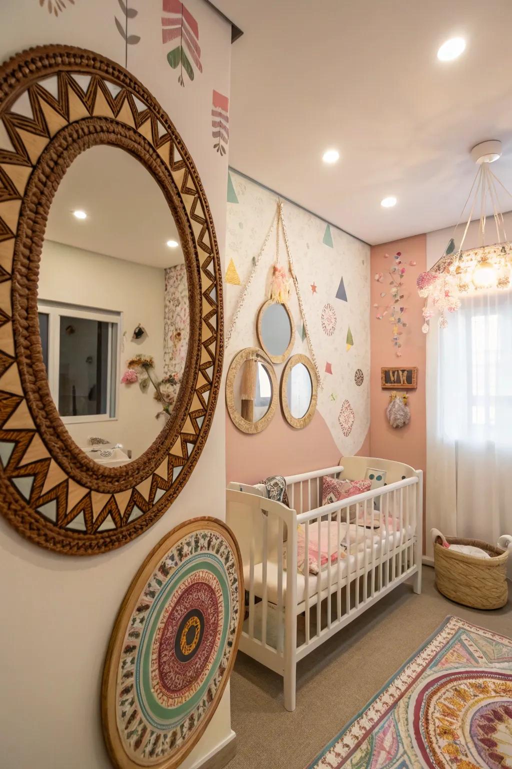 Artisan reflectors contribute a touch of cultural flair to this nursery.