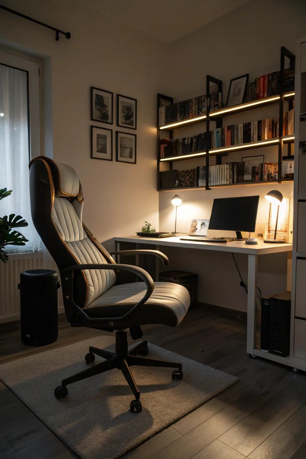Chairs with lights illuminate your workspace efficiently.
