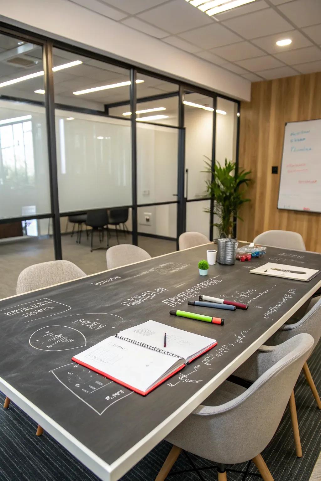 Brainstorm without any trouble using a chalkboard tabletop.