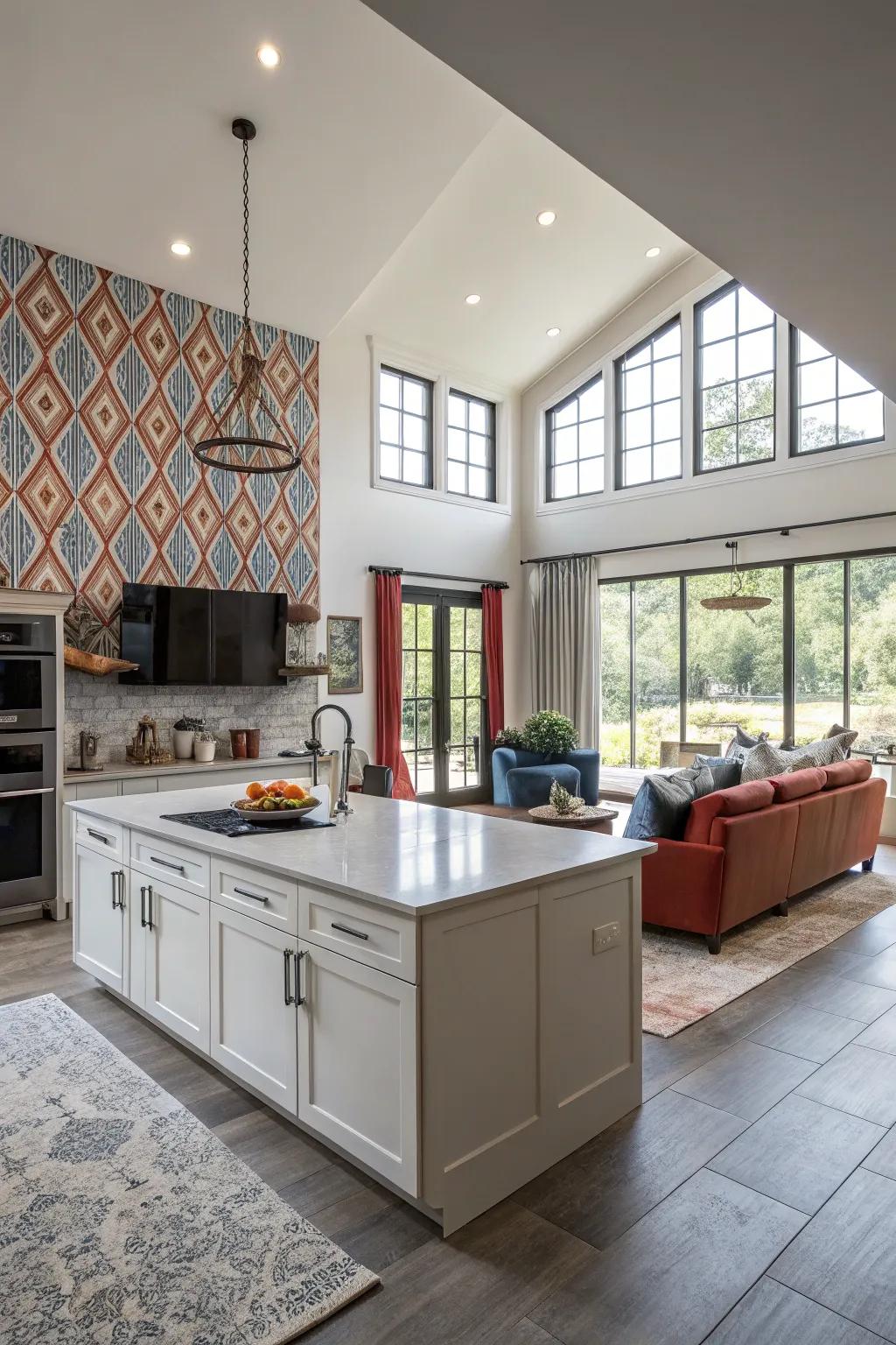 A statement wall enlivens and directs the eye.