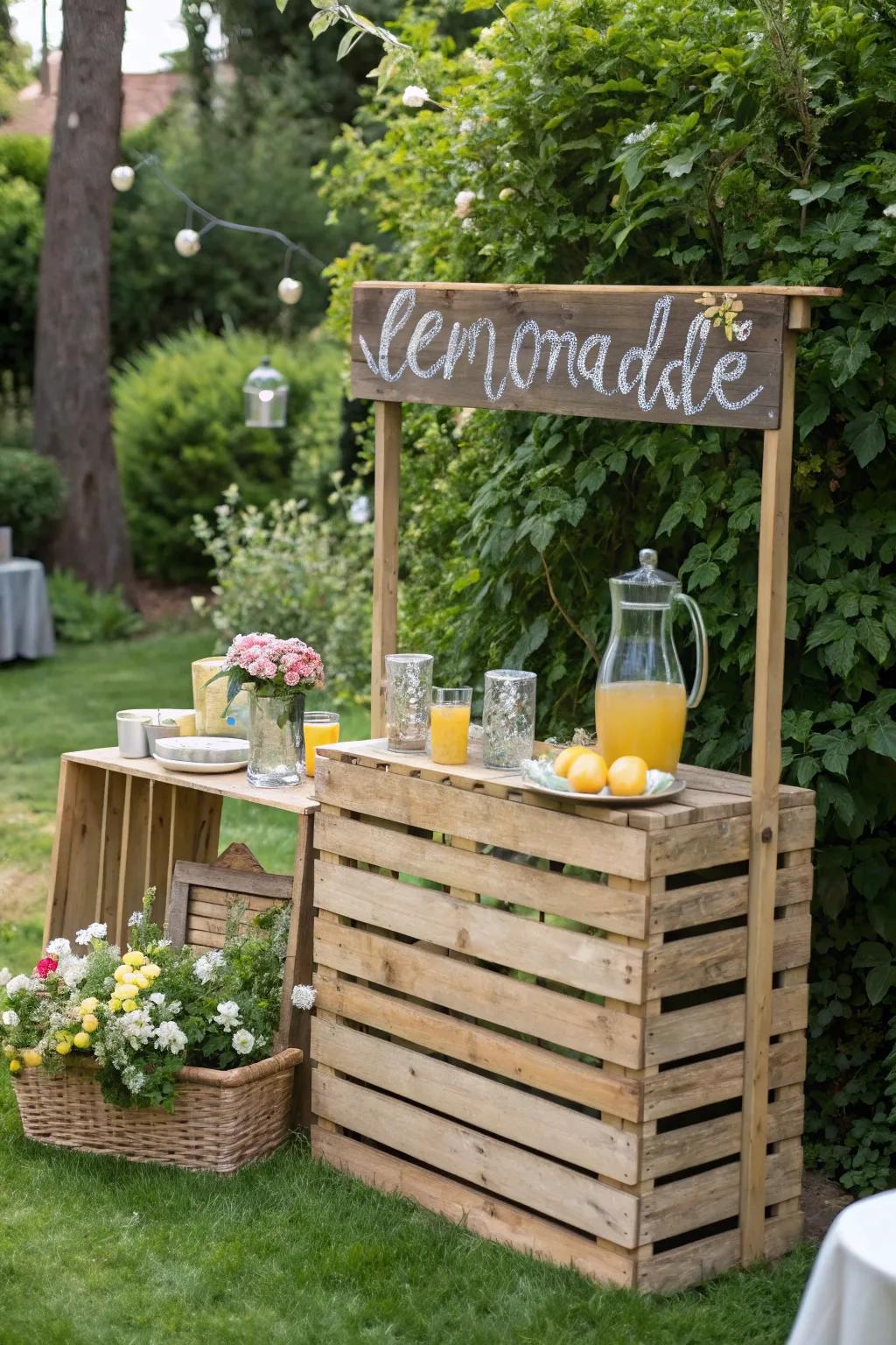 A citrus refreshment stand infuses nostalgic charm to open-air celebrations.