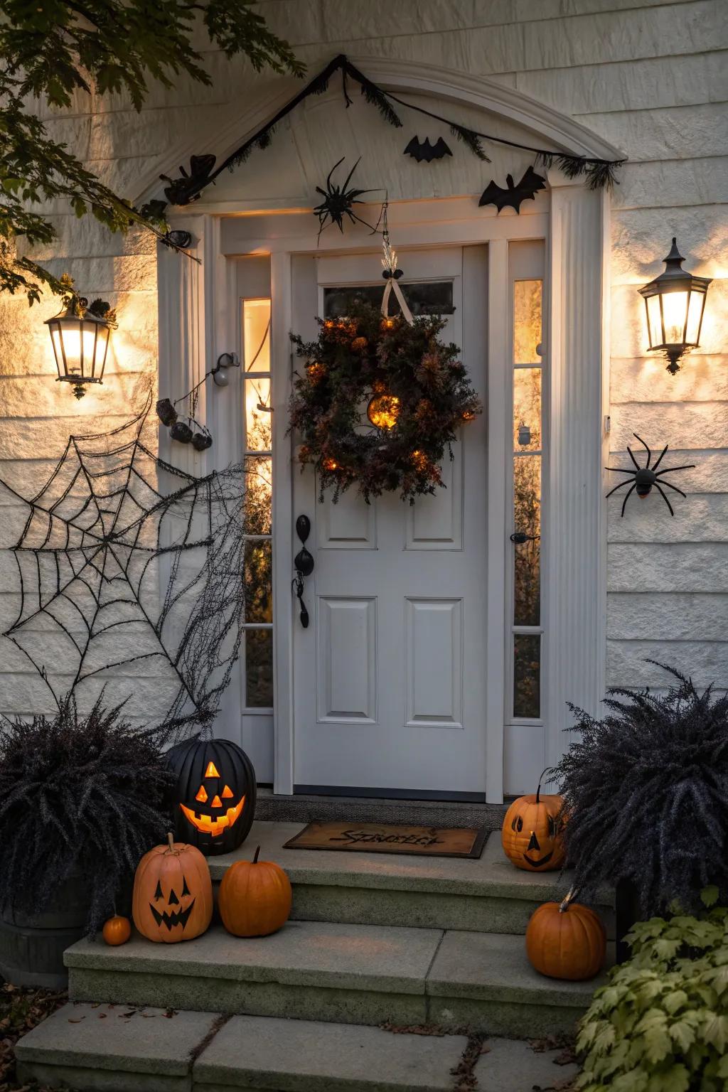 An enchanted entrance that establishes the ambiance for a spooky celebration.
