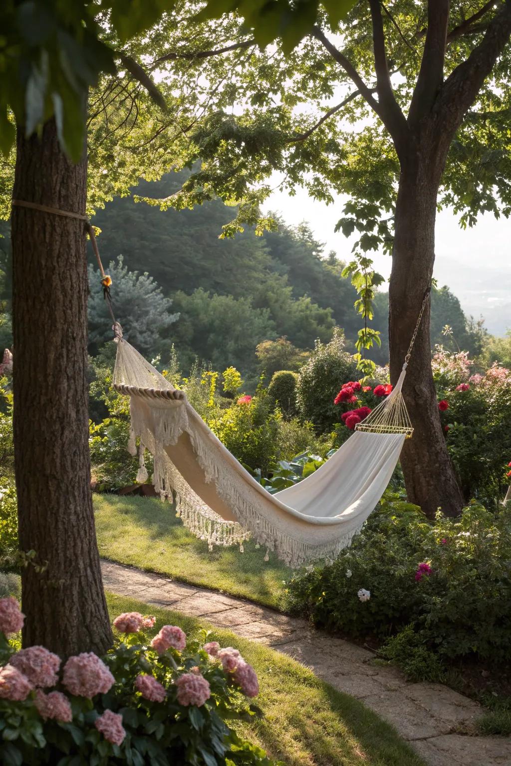 Unwind and decompress in a snug hammock getaway.