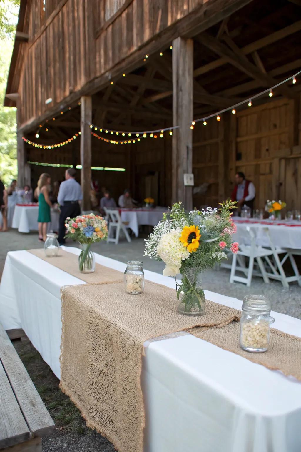 A rustic barn setting offers charm and warmth for the baby shower.