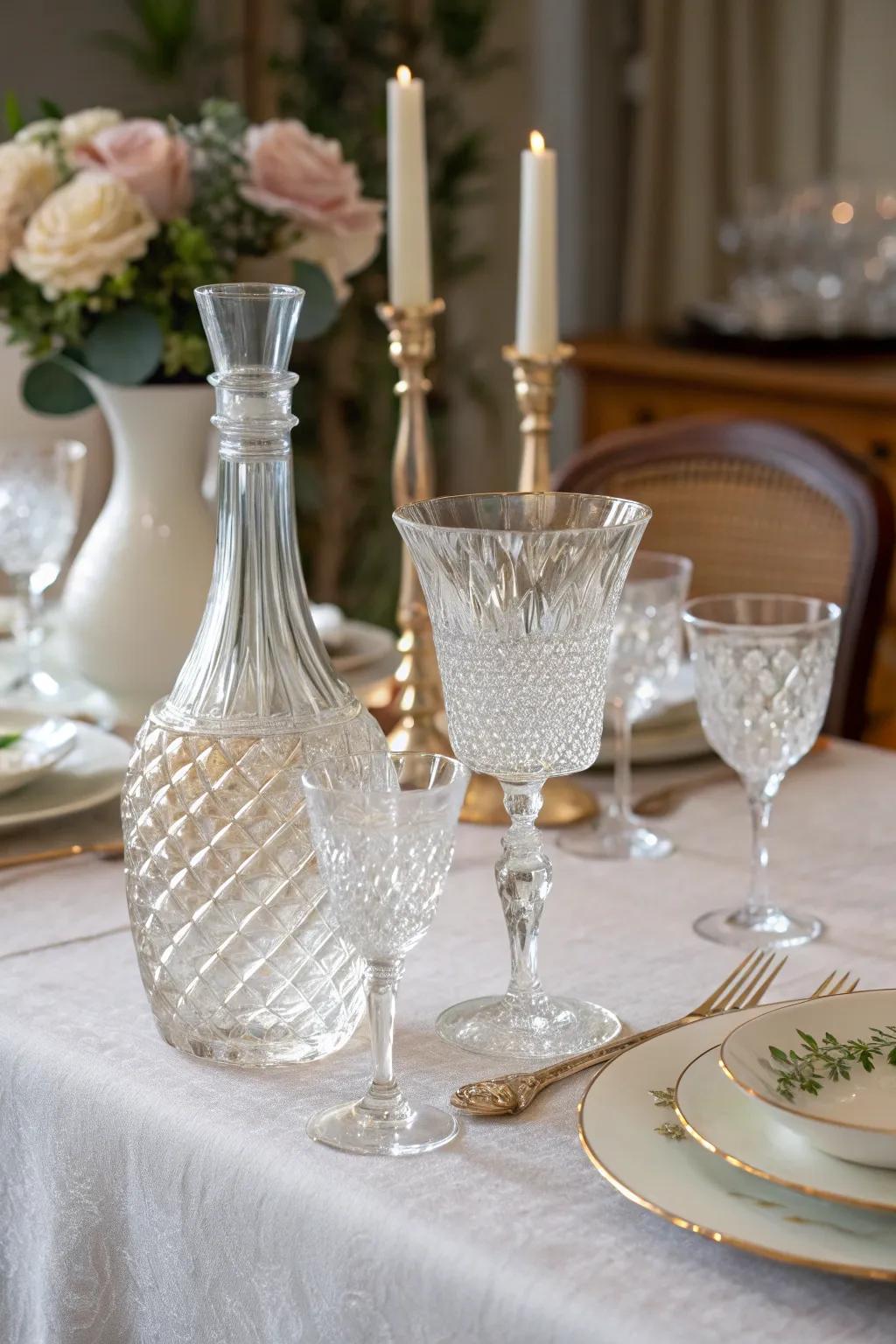 Elegant glassware adds luminescence and sophistication.