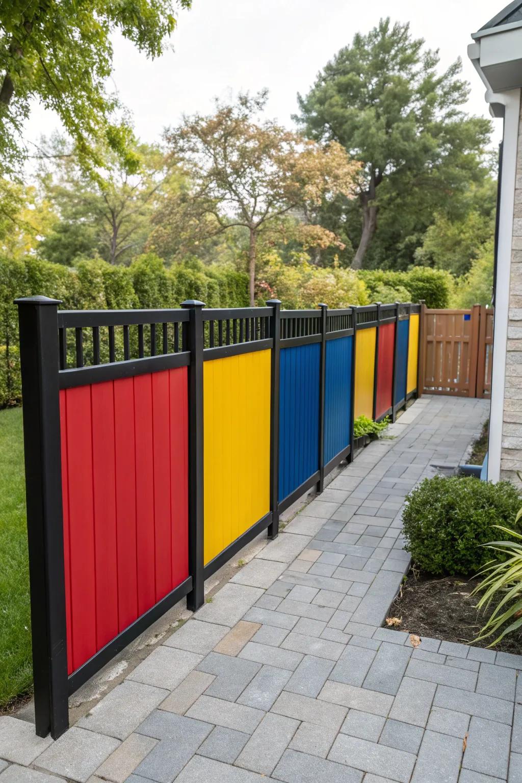 Hue block designs make audacious fence assertions.