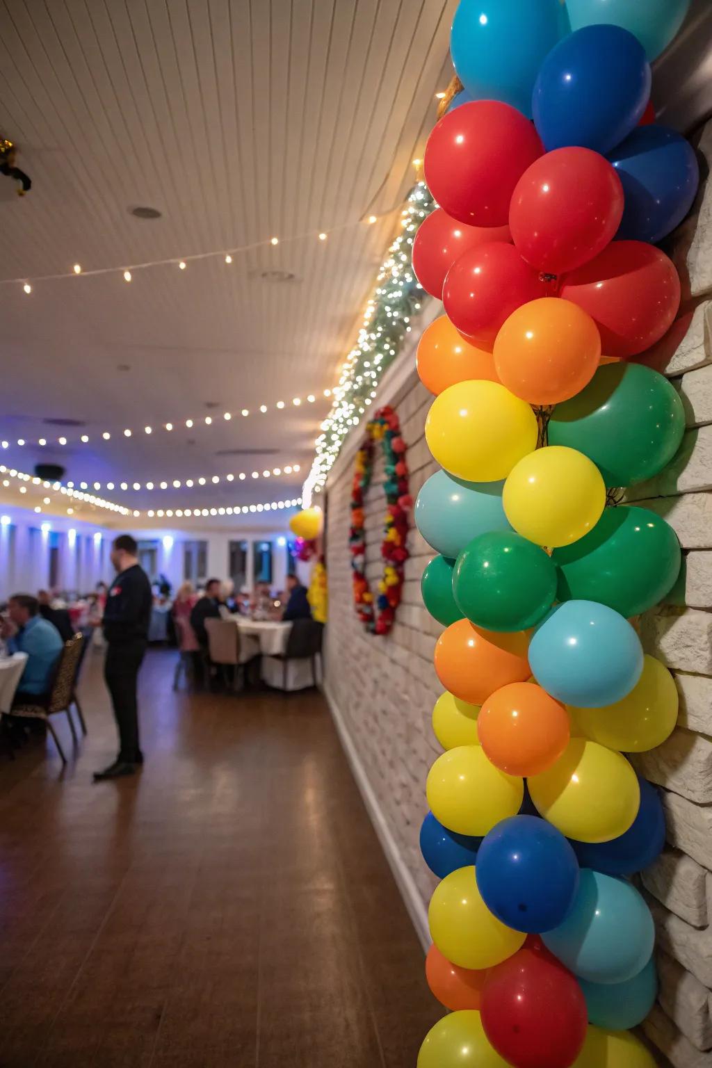 A colorful balloon garland, crafting a vibrant and festive photograph opportunity.