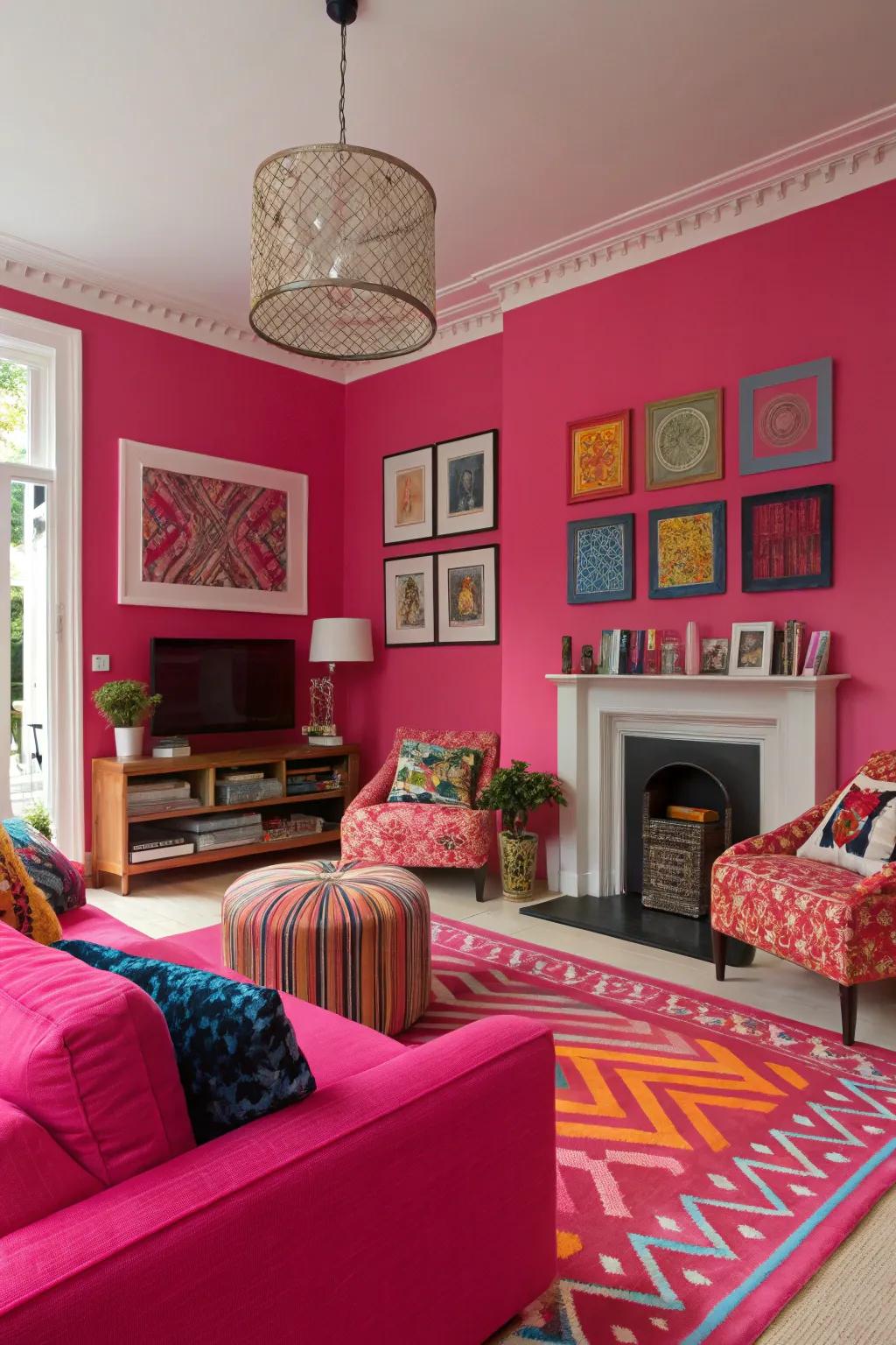 Intense rose invigorates the ambiance with a vibrant aura.