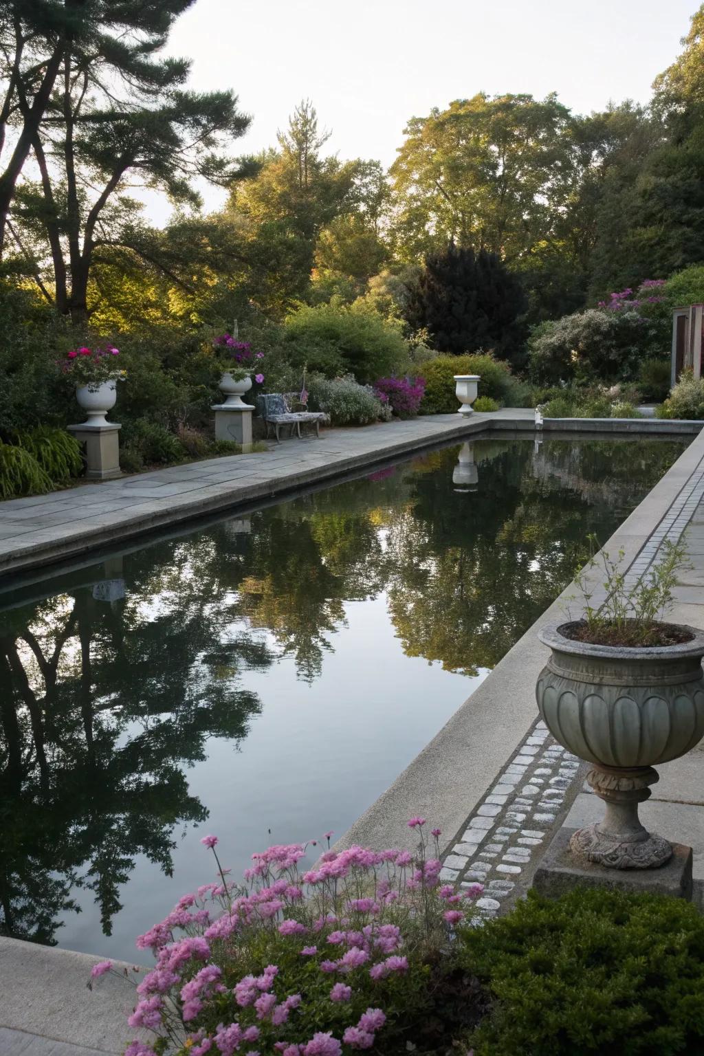 A pool pond intentionally crafted for artistic reflections.
