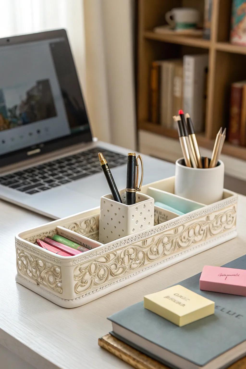Perfect for an organized work area with a porcelain organizer.