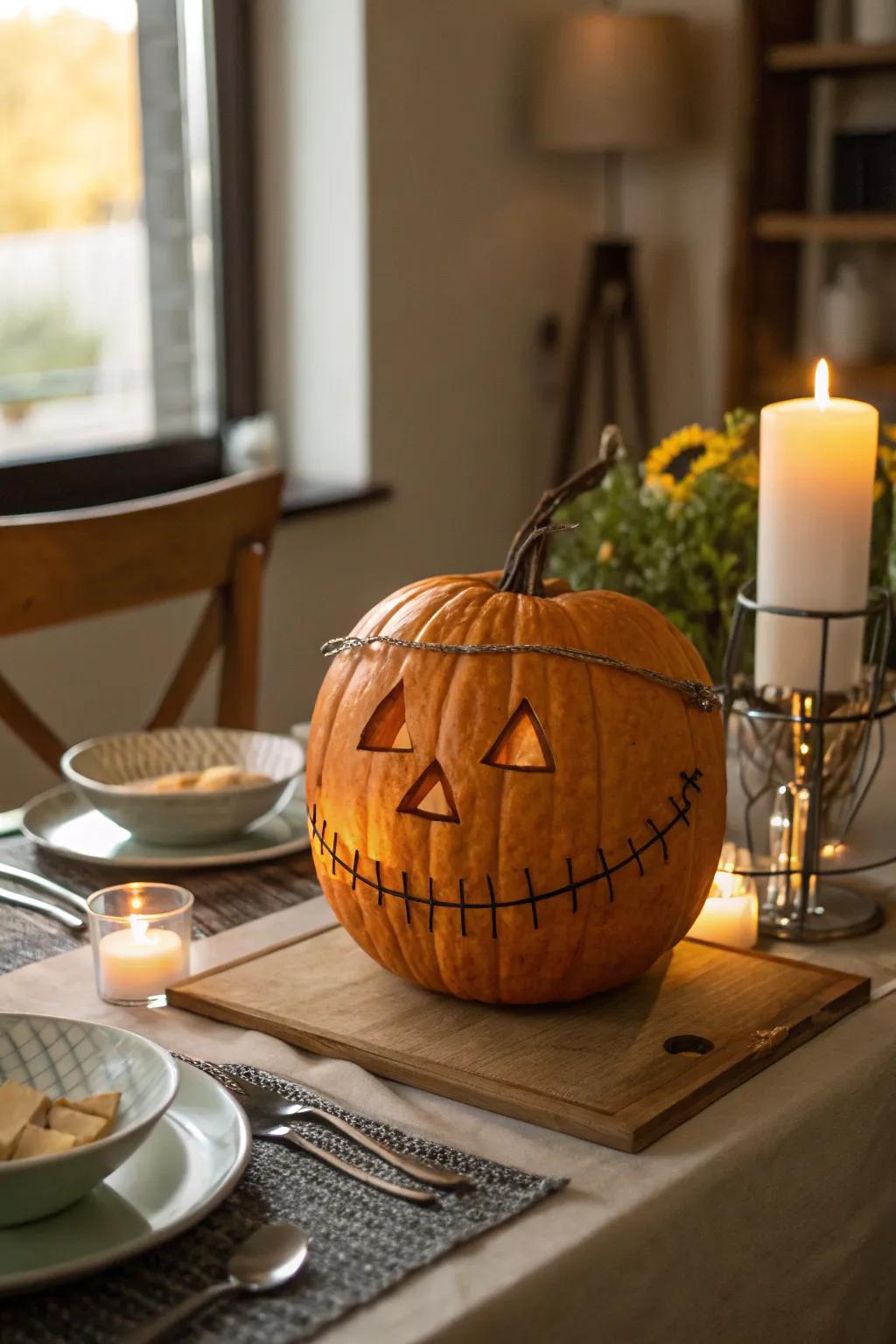 A pumpkin featuring dental aligners conveys humor and allure to your Halloween decorations.