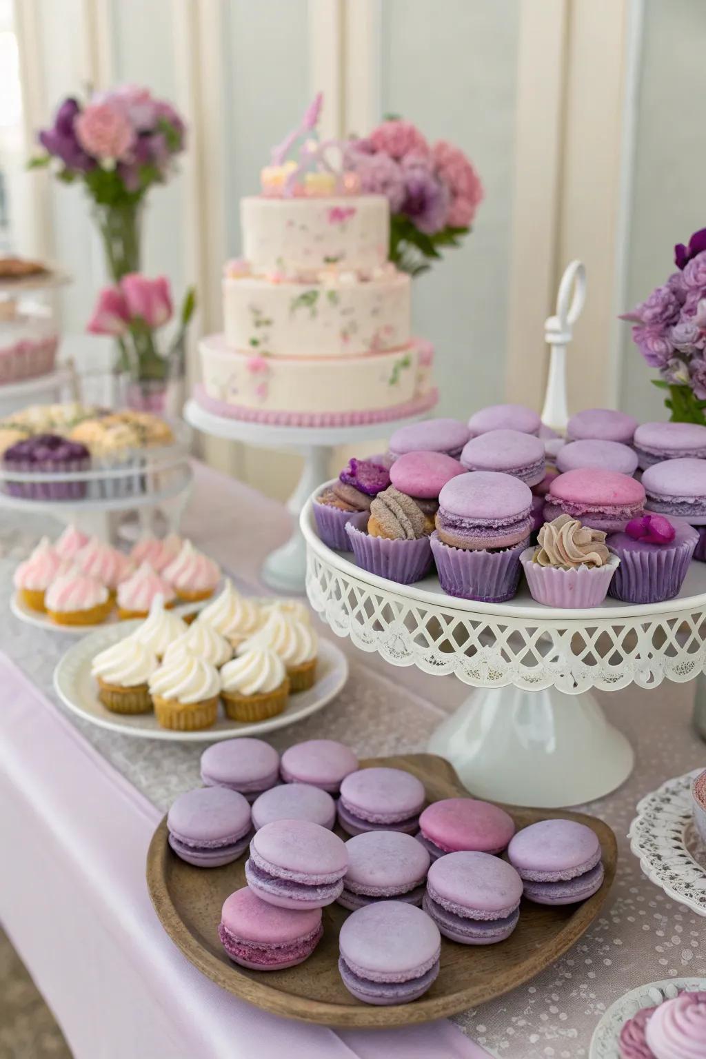 A purple-themed dessert table is a feast for the eyes and taste buds.