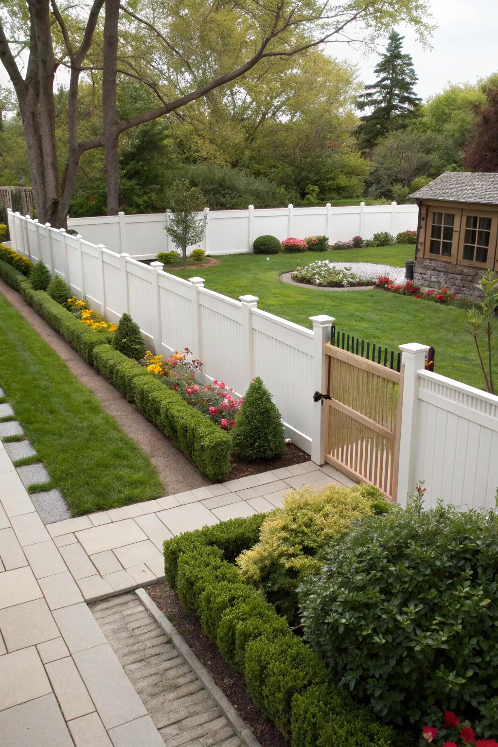 Exposed rail upper plastic fences blend privacy with a hint of openness.