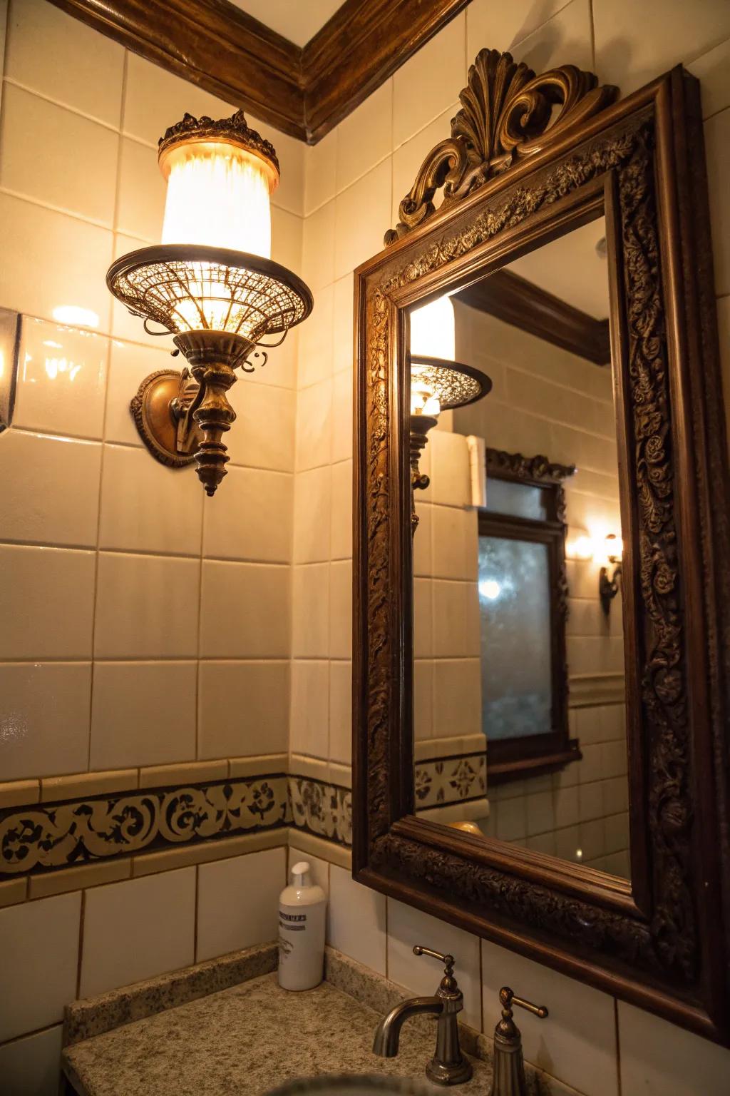 A classic piece introduces character and charm to the restroom.