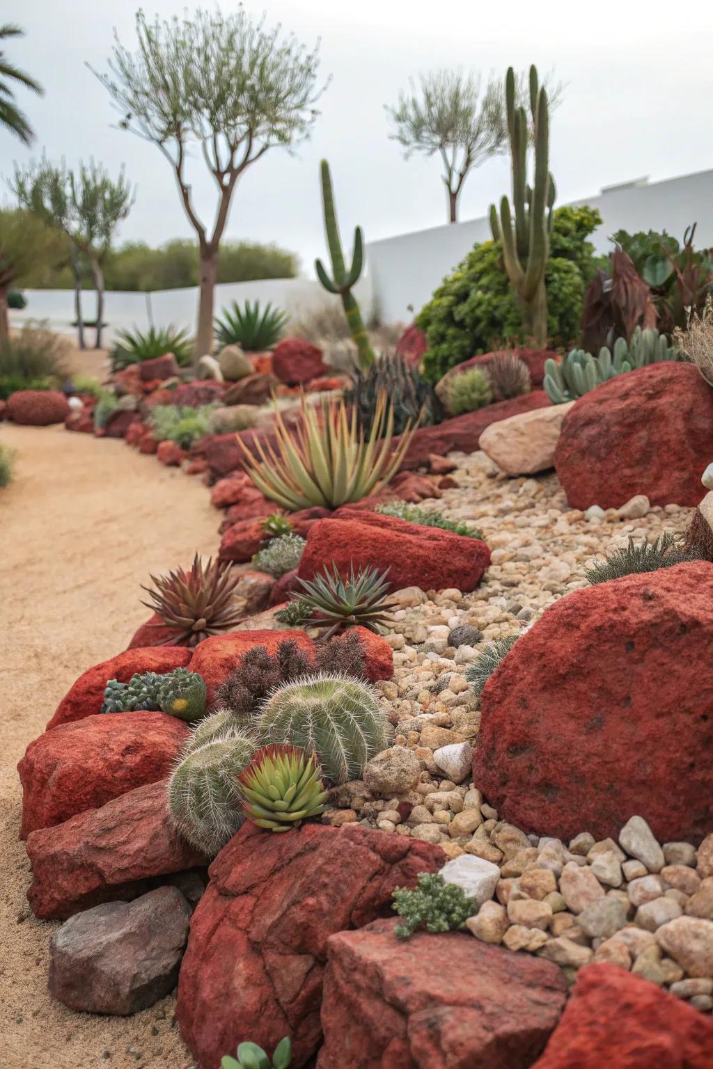 Capture the desert vibe using volcanic rock and succulents.