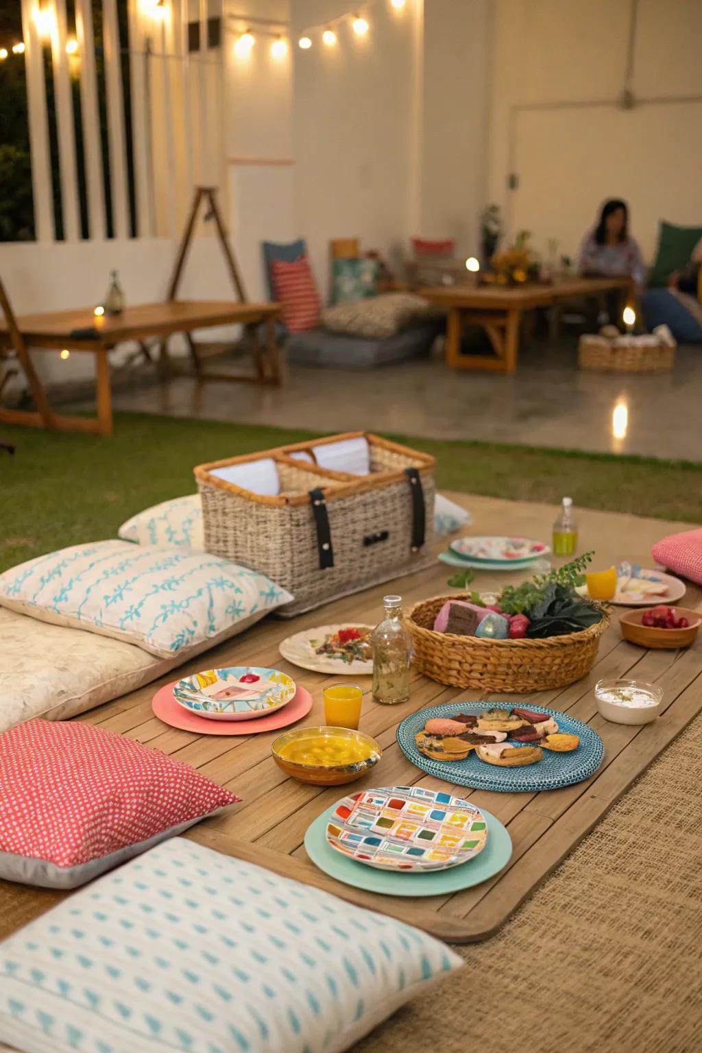 Create a casual vibe with unforeseen seating such as floor pads.