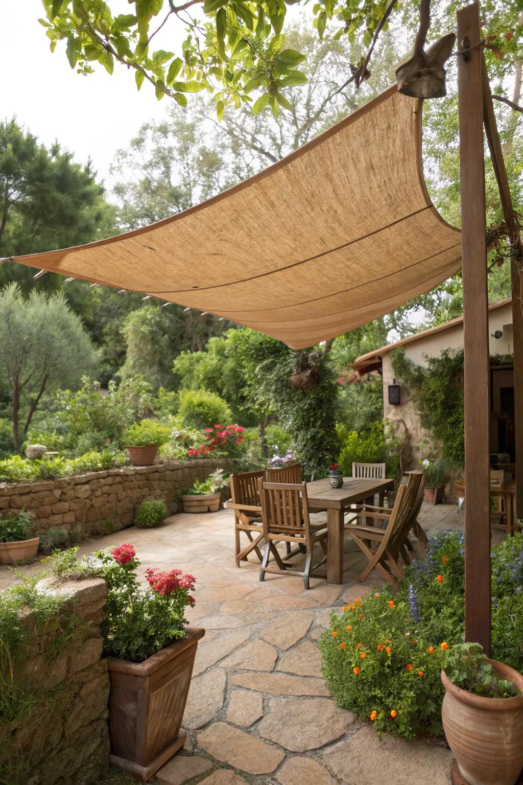 Shade canvases offer a cozy, countryside touch.